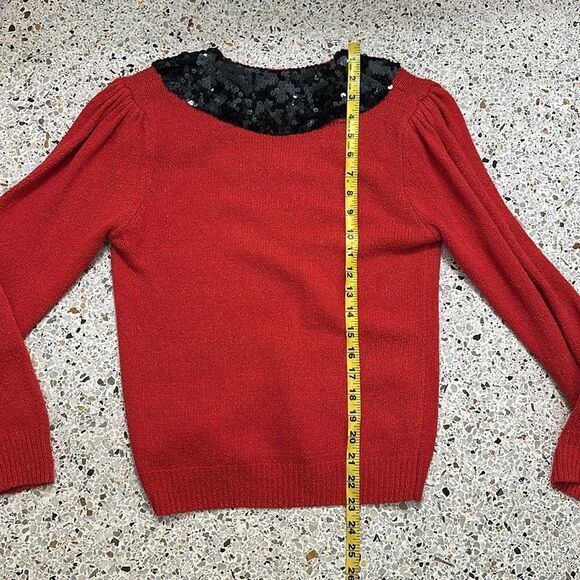 Red Lauren Cole silk angora sequin bow front sweater puff sleeve small s petite - Picture 5 of 5